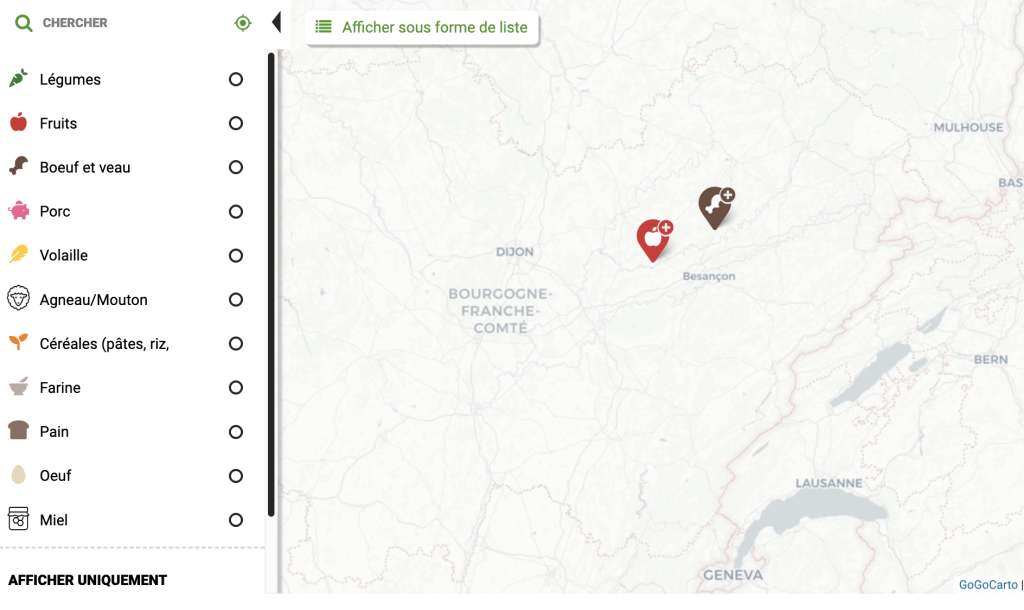 Carte interactive des producteurs bio de Franche-Comté